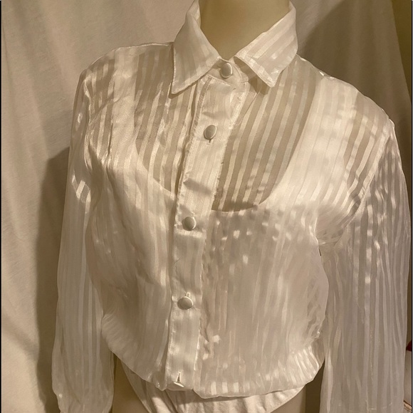 Body Shirt Sheer Chiffon Satin Stripes white M - Picture 1 of 4